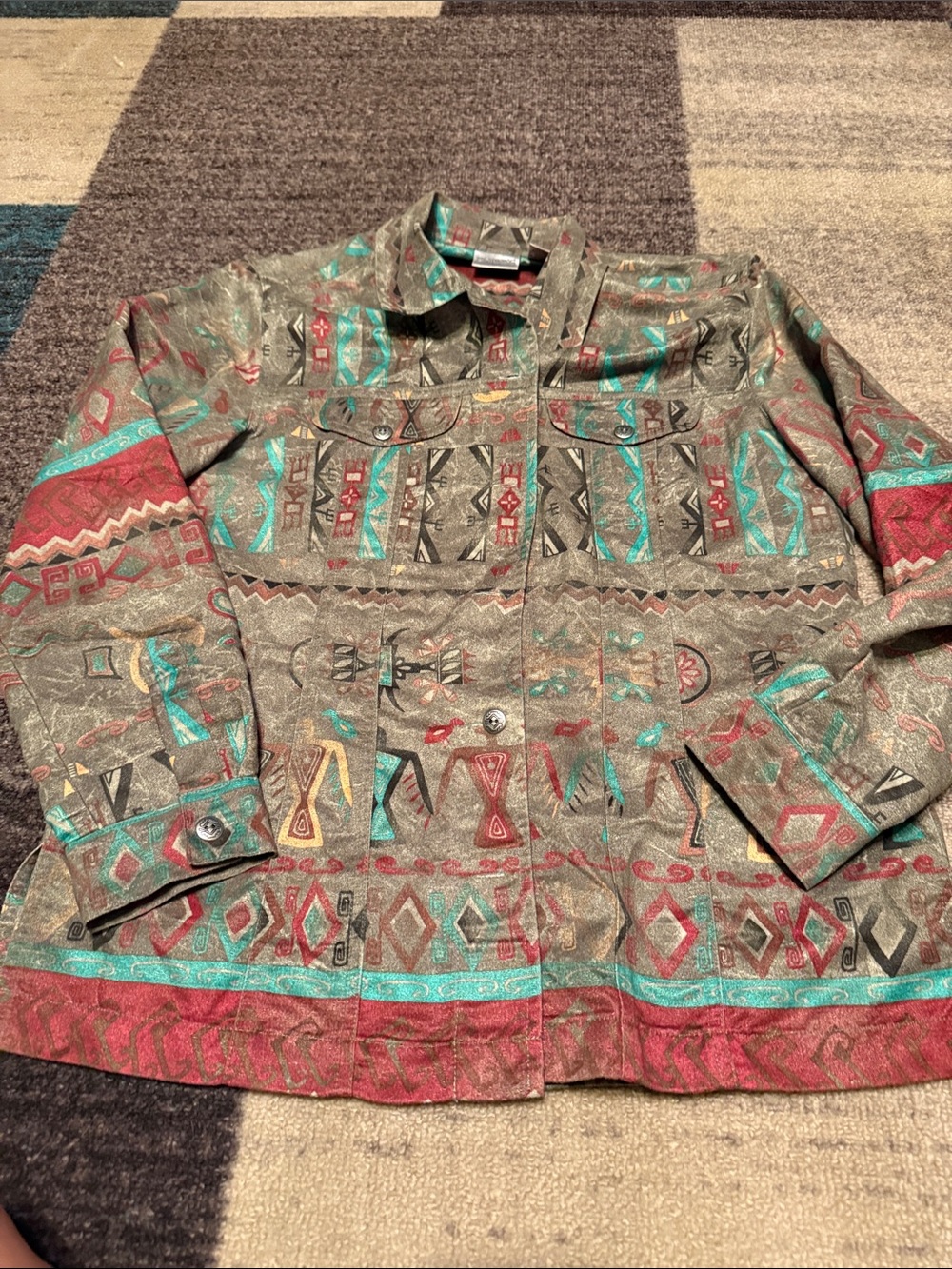 Chico's Multicolor Southwestern Lightweight  Jacket - Teal, Red, Gold